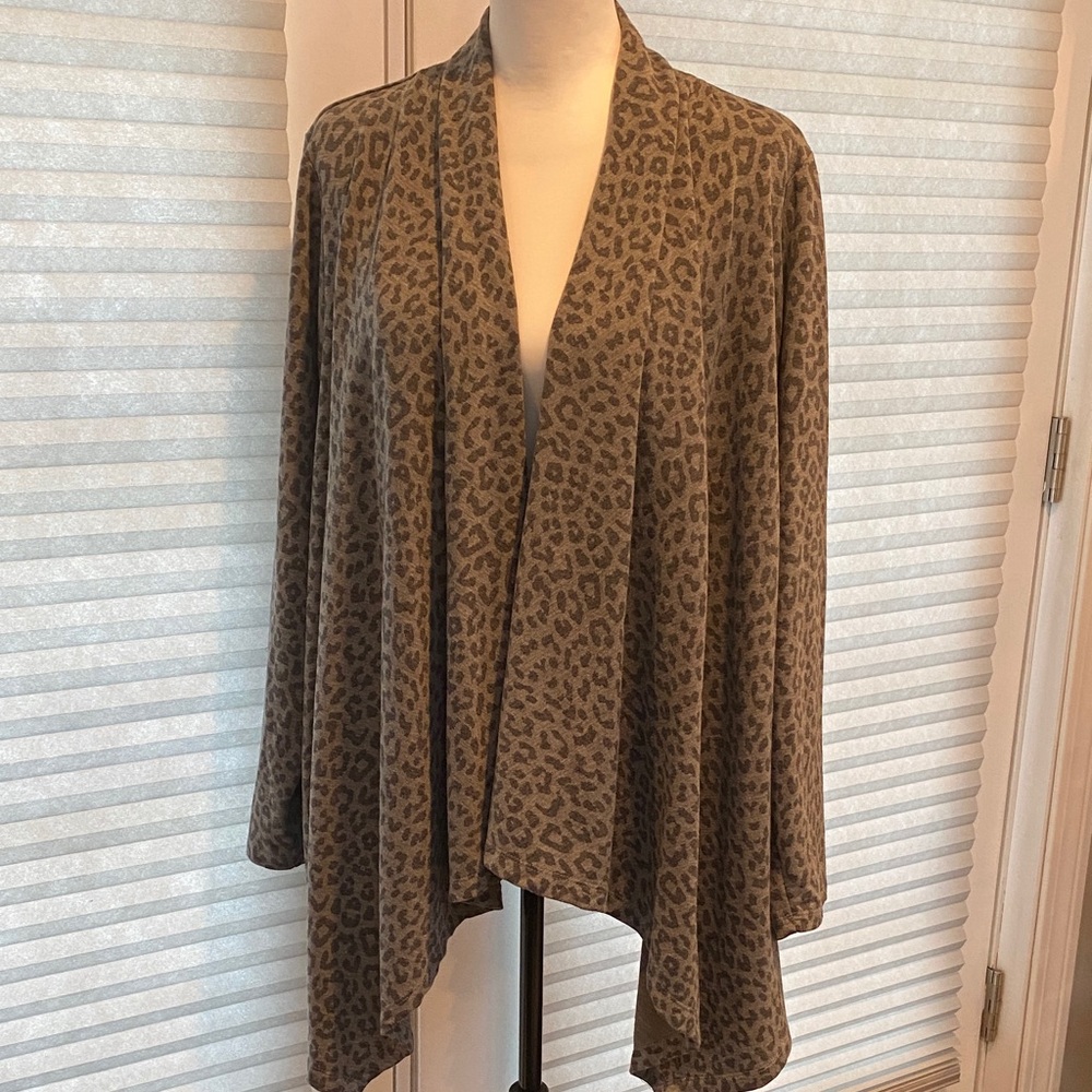 Bobeau Animal Print Open Front Cardigan